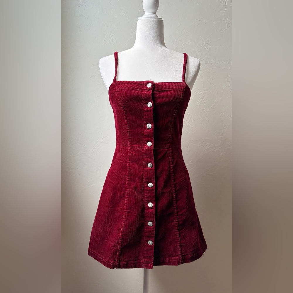 Divided H&M Maroon Corduroy Button Front Mini Dress Cottagecore Size S